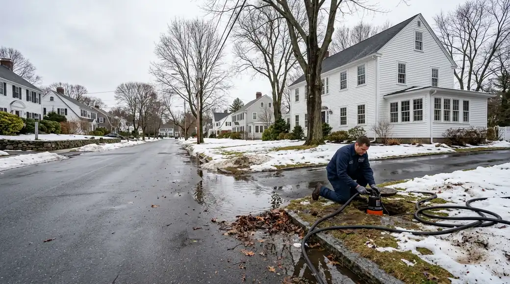Water extraction equipment removing standing water from a flooded room — water damage restoration in Massachusetts