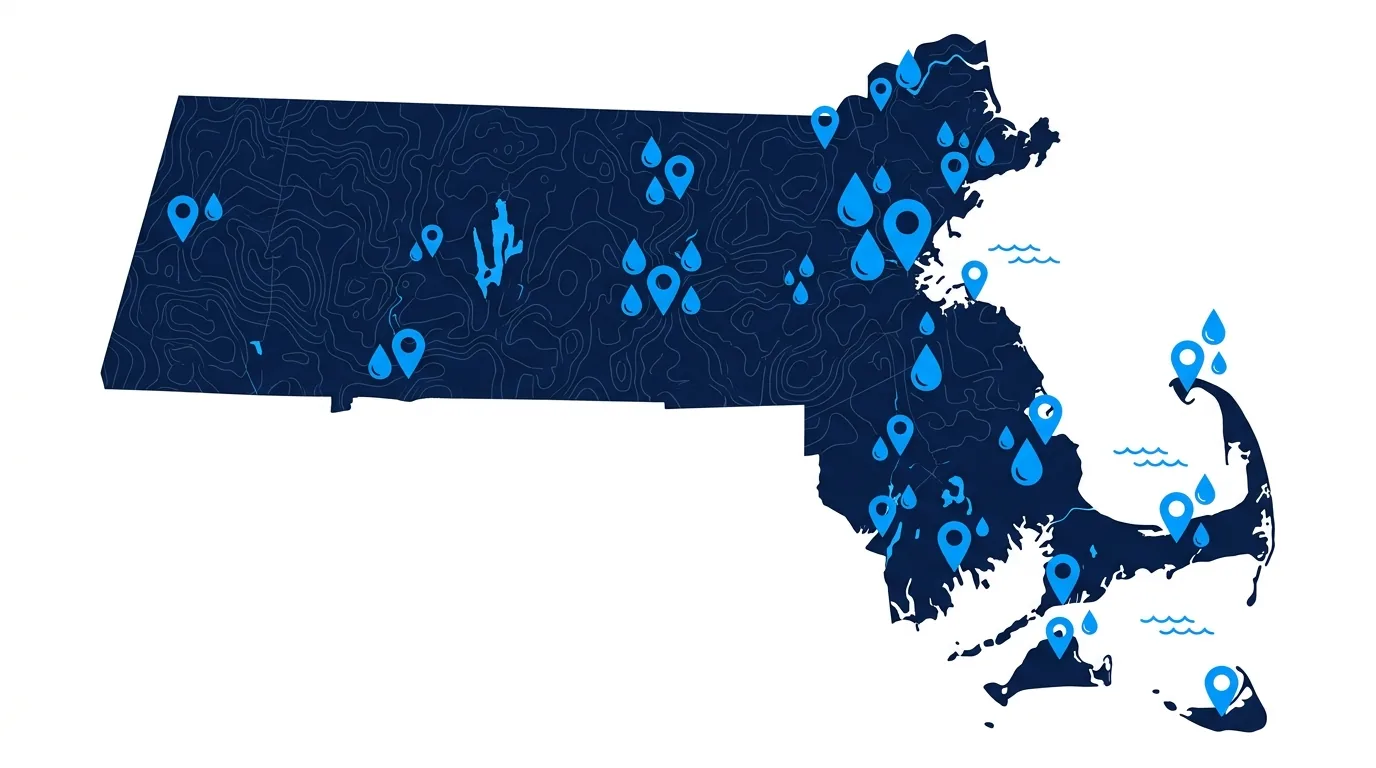 Map of Massachusetts showing the areas served