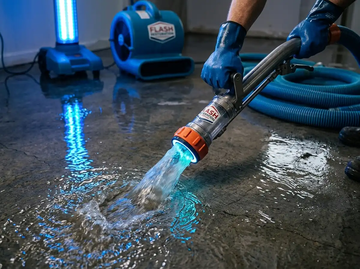 Drying equipment and air movers set up in a water damaged room — water damage restoration in Massachusetts