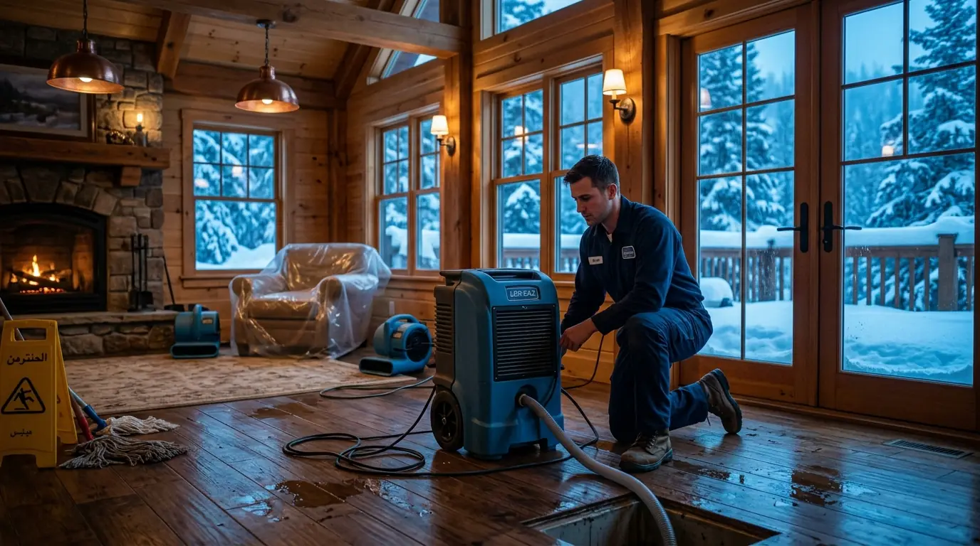 Drying equipment and air movers set up in a water damaged room — water damage restoration in Massachusetts